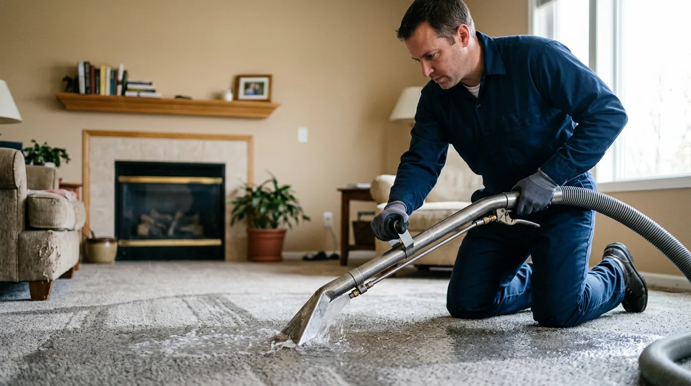 Water damage restoration technician working near Andover, IA